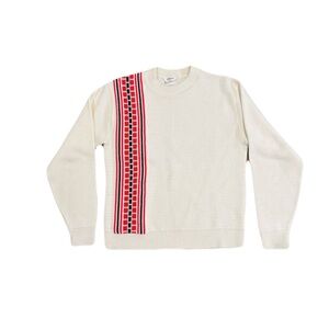 Yamaha Vintage Cream Sweater with Red and Black Checkered Stripe Size Medium